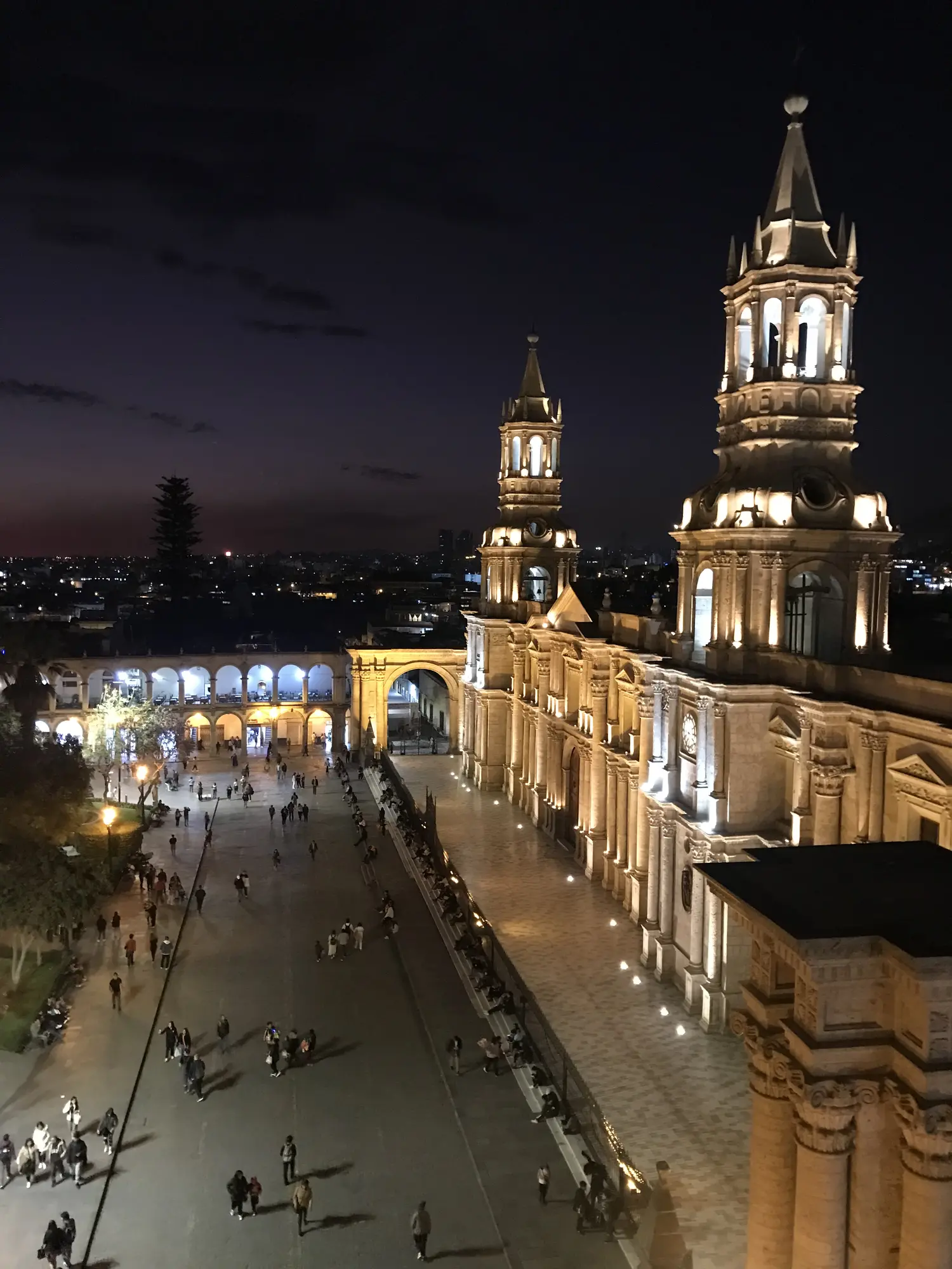 Arequipa cathedral and plaza at night