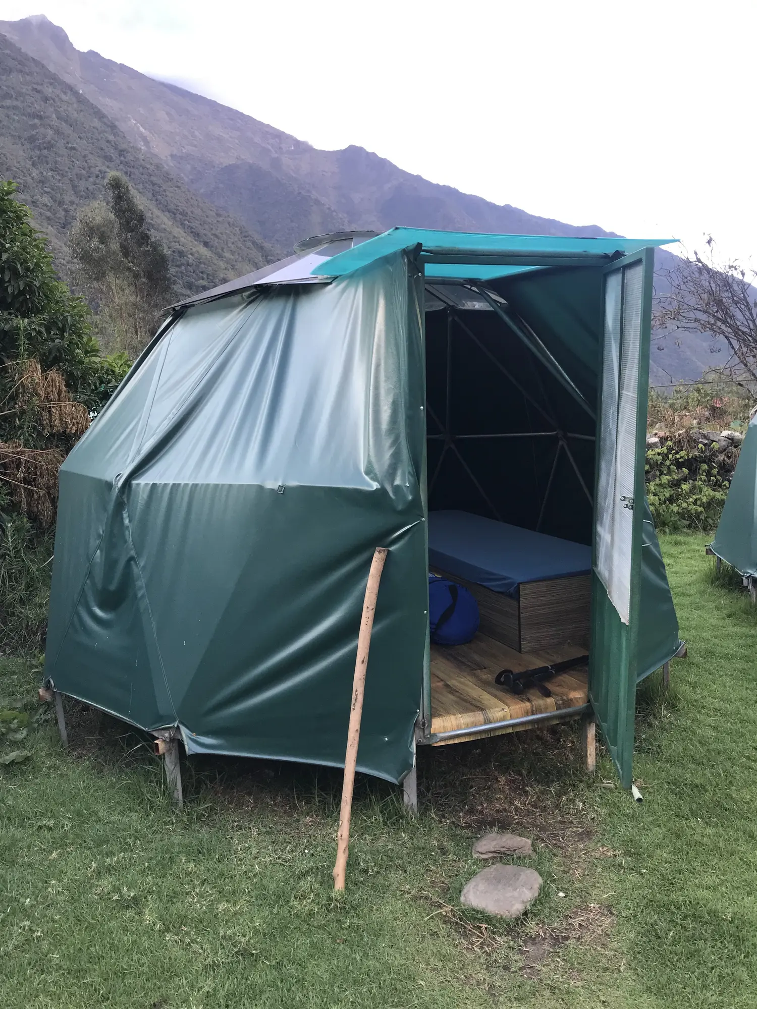 Green tent at a Salkantay Trail camp