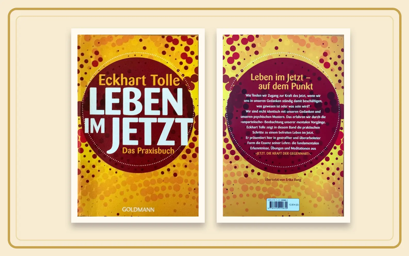 Front and back cover of the German practical edition of The Power of Now arranged side by side.