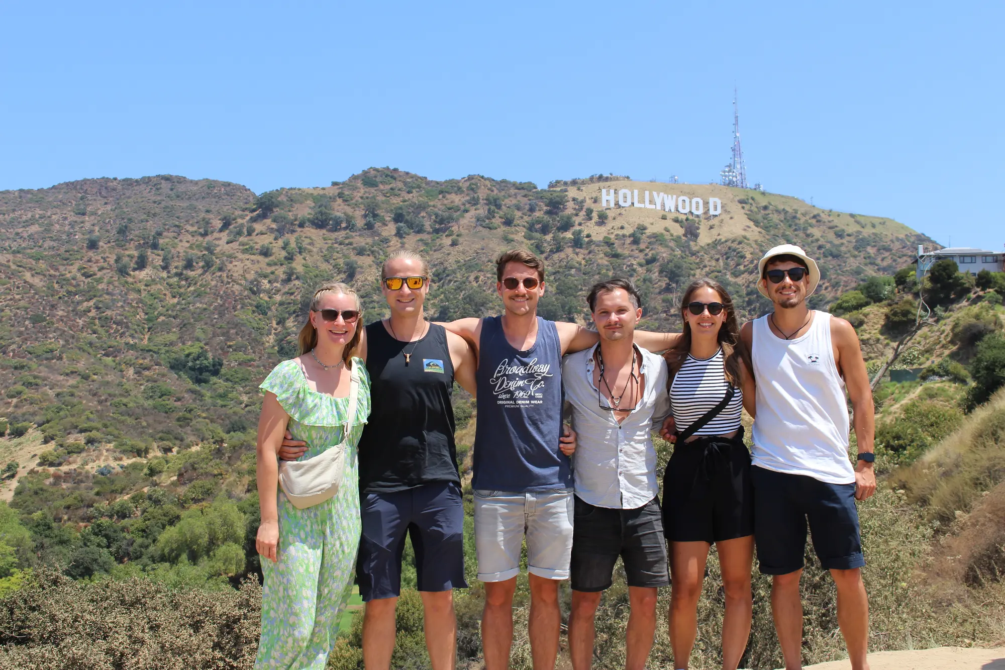 Group photo in front of the Hollywood sign in Los Angeles