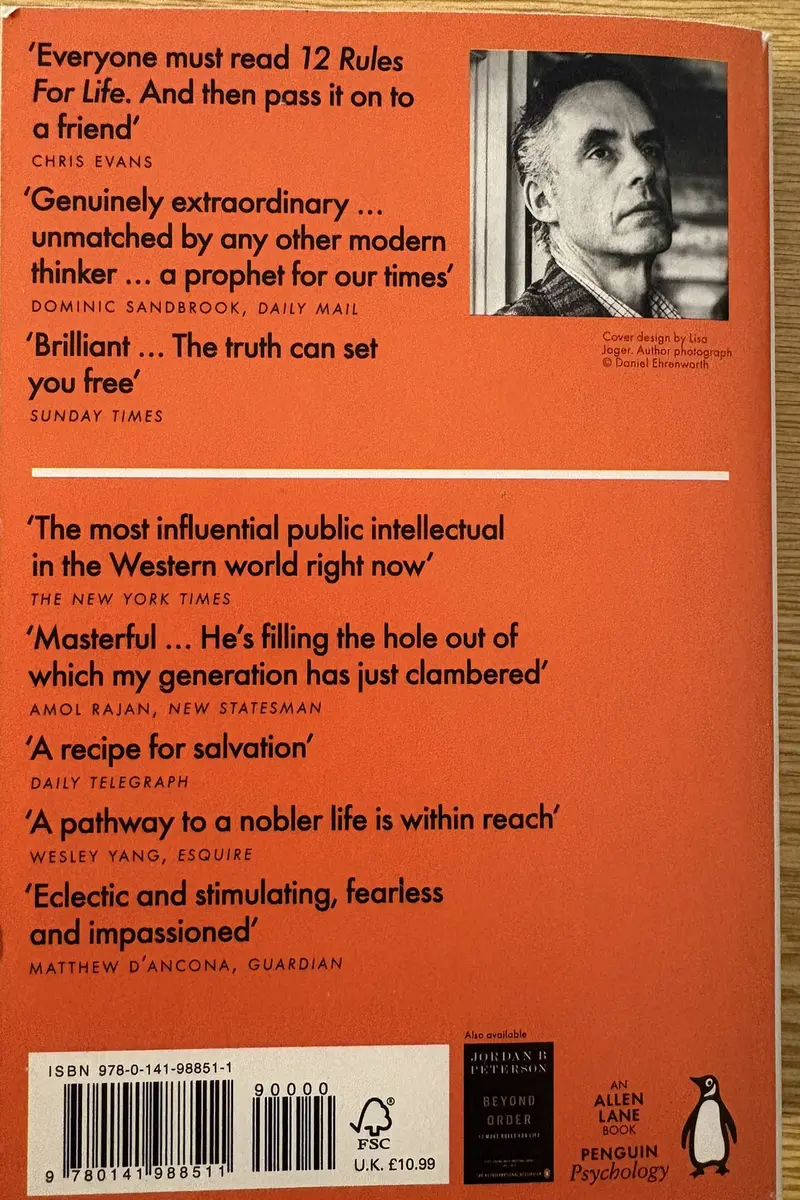 Back cover of 12 Rules for Life by Jordan B. Peterson