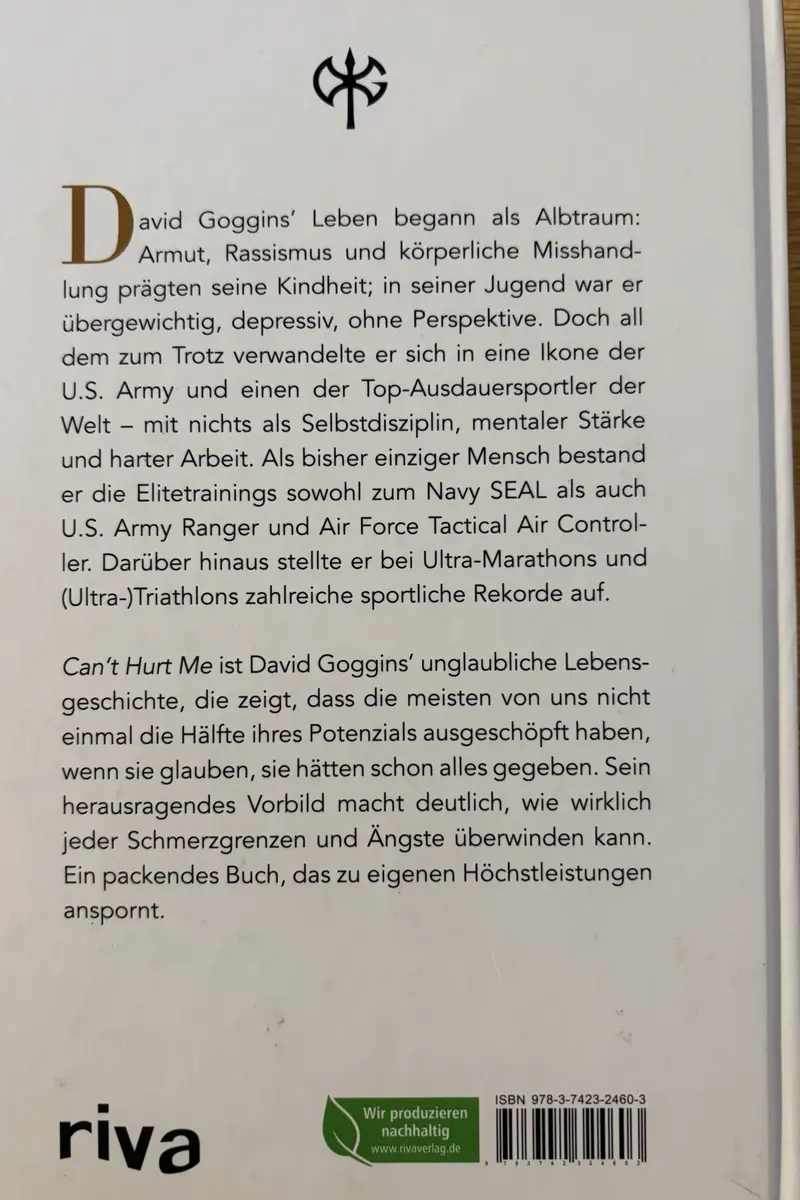 Back cover of Can't Hurt Me by David Goggins