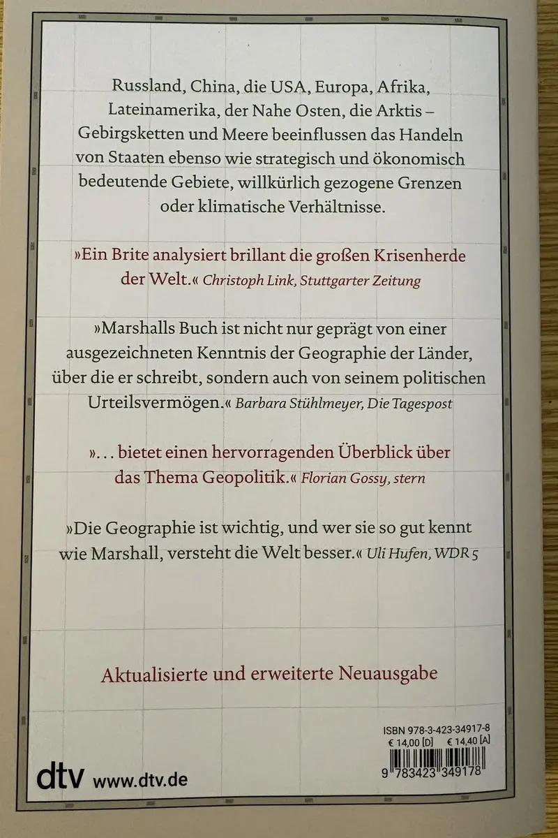 Back cover of Die Macht der Geographie by Tim Marshall
