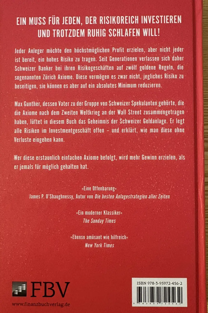Back cover of Die Z&uuml;rich Axiome by Max Gunther