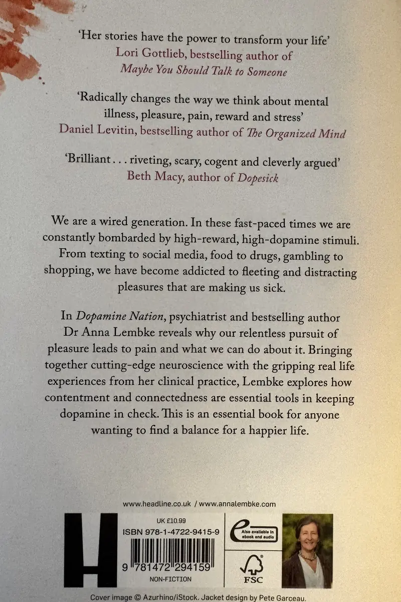 Back cover of Dopamine Nation by Anna Lembke