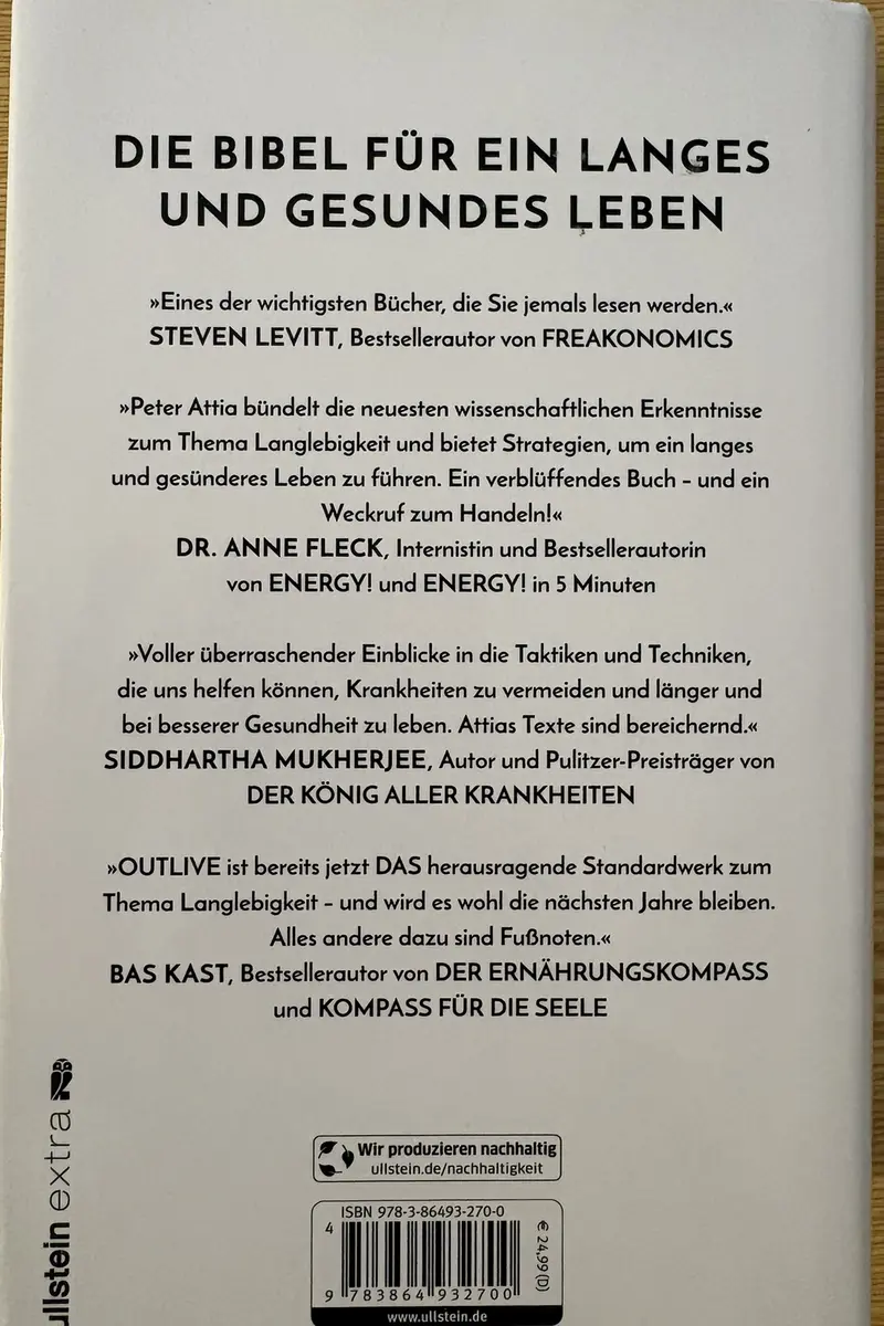 Back cover of Outlive by Peter Attia and Bill Gifford