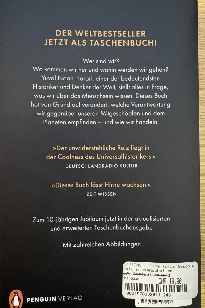 Back cover of Sapiens by Yuval Noah Harari