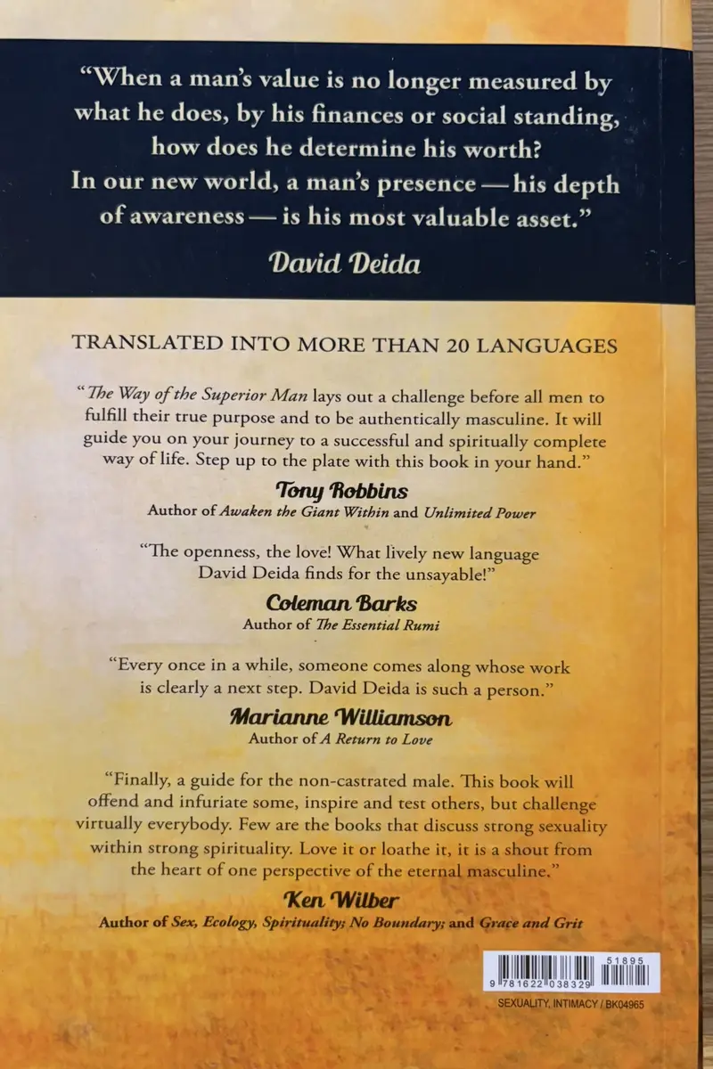Back cover of The Way of the Superior Man by David Deida